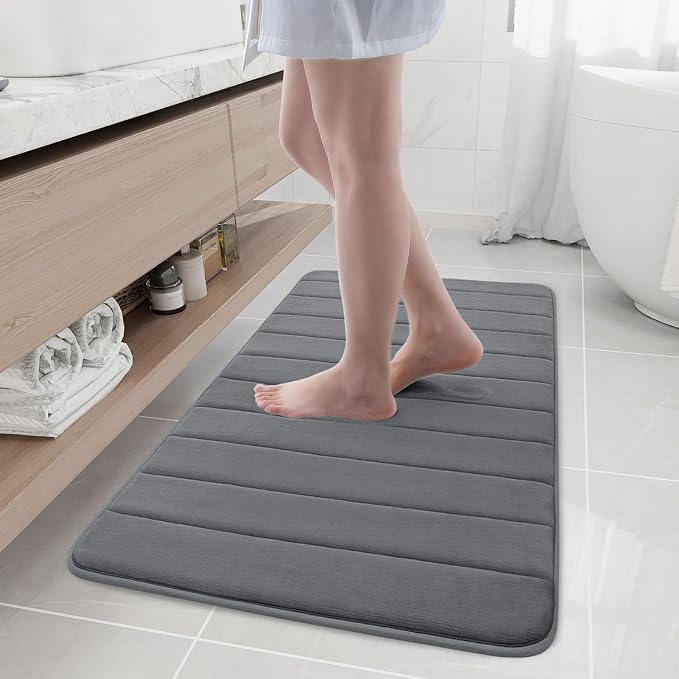 Buganda Memory Foam Bath Mat, 44" x 24", Ultra Soft and Non-Slip Bathroom Rugs, Water Absorbent and Machine Washable Bath Rug Runner for Bathroom, Shower, and Tub, Grey