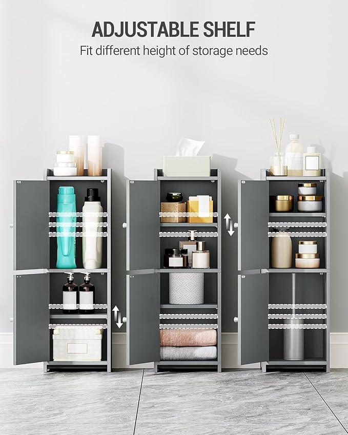 Hzuaneri Bathroom Storage Cabinet, Small Corner Floor Cabinet with 2 Doors and Adjustable Shelf, Narrow Toilet Paper Cabinets, Bathroom Organizer for Small Spaces, 7.9" D x 9.8" W x 29.5" H Gray