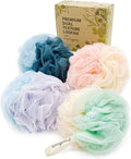 Spongentle Shower Loofah Bath Sponge, Body Scrubber with Soft Mesh, Exfoliating Bath Pouf and Body Wash Sponge for Women and Men, Bath Accessories Cleaning Tool, Large 60g 4 Pack
