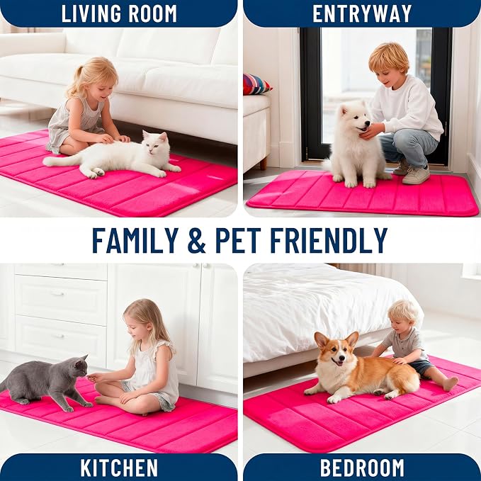 OLANLY Memory Foam Long Bathroom Rugs Runner 59x24, Super Soft Absorbent Bath Mat, Quick Dry, Machine Washable Shower Floor Rugs, Bathmat Carpet, Bathroom Home Decor Accessories, Hot Pink
