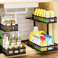 Under Sink Organizer 2-Pack, Metal 2-Tier Pull-Out Cabinet Shelf with Slide-Out Mesh Drawers, Height Adjustable, Space-Saving Under Sink Storage Racks for Kitchen, Bathroom, Laundry Room