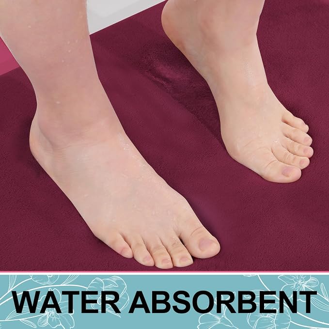 Smiry Memory Foam Bath Mat 47x24, Extra Soft and Absorbent Bathroom Mats, Non Slip Washable Carpet for Floor, Shower and Tub, Burgundy