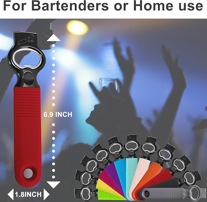 2-Pack Soda Can Opener and Beer Bottle Opener Bartender with Good Grip Silicone Handle, Pop Top Can Tab Opener for Long Nails, Bottle Opener for Arthritic Hand and Seniors, Chilli Red