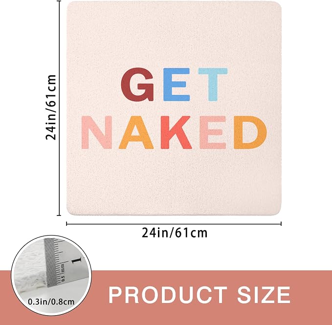 Get Naked Square Shower Mat, Non Slip Bath Mat Quick Drying Bathmat Easy Cleaning Shower Matt for Bathroom Floor, Cute Fun Bath Mats Textured Surface Shower Foot Scrubber Mat, 24″X24″