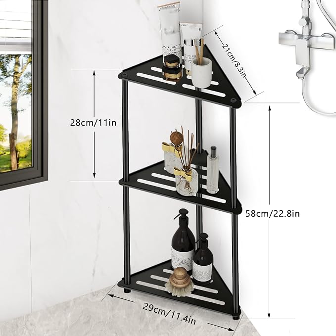 Standing Shower Caddy Corner, 3 Tier Stainless Steel Shower Organizer Stand, Rustproof Corner Shower Shelves, Corner Shower Caddy Bathroom Shower Stand, Black