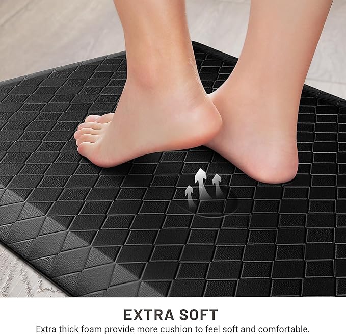 HappyTrends Kitchen Floor Mat - 4/5 Inch Thick Anti-Fatigue Kitchen Rug,Waterproof Non-Slip Kitchen Mats and Rugs Heavy Duty Ergonomic Comfort Rug for Kitchen,Office,Sink,Laundry,(22"x54", Black)