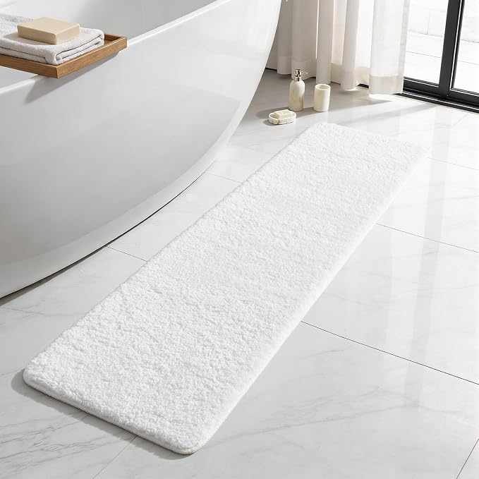 TYUU White Bathroom Runner Rugs, Ultra Soft Long Bath Mat Machine Washable Super Absorbent Quick Dry Bathroom Runner Rug 16 x 60 Non Slip, White 16" x 60"