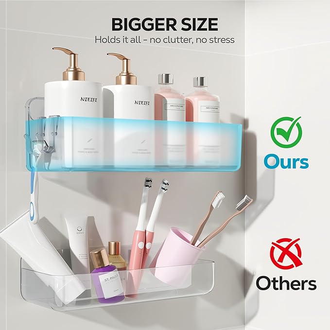 Nieifi Adhesive Wall Shelf, Shower Shelves, Shower Organizer for Bathroom Organization (A-Clear, 3 pieces)