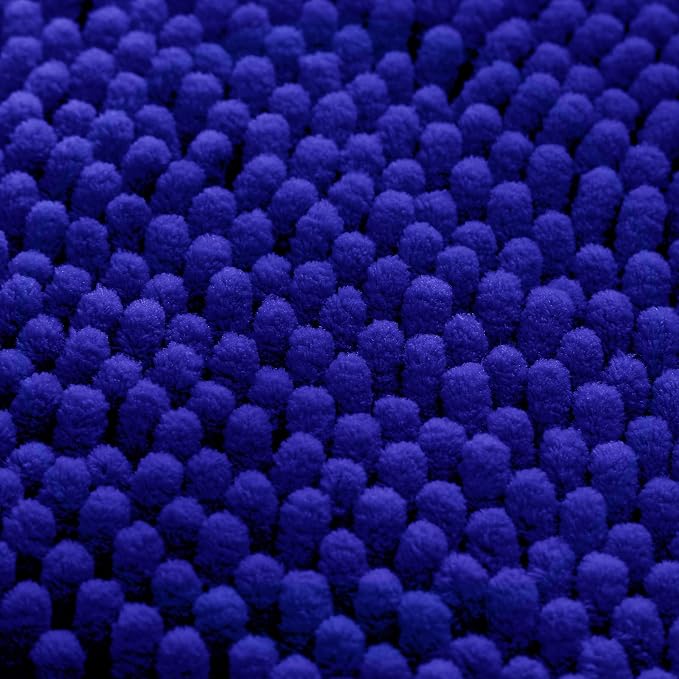 HOMEIDEAS 3 Pieces Bathroom Rugs, Ultra Soft Non Slip Absorbent Chenille Toilet Bath Mat Set (Royal Blue)