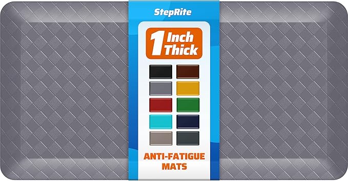 StepRite 1” Thick Kitchen Mats for Floor, Anti Fatigue Kitchen Rugs, Non-Slip,Heavy Duty Water Resistant Kitchen Rug, Standing Desk Mat for Friends, Family, Home, Kitchen, Office (39" x 20", Grey)