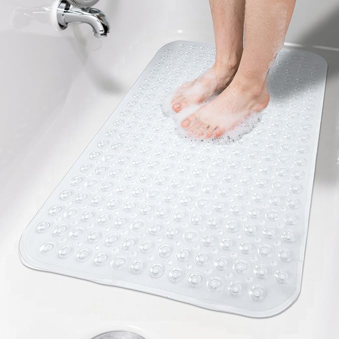 Clear Bathtub Mat Shower Mat Non Slip 17x30 Inch Standard Size, Soft Bubble Bath Tub Mat Shower Mats for Inside Shower Bathroom Floor Mat with Big Suction Cups & Drain Holes, BPA-Free