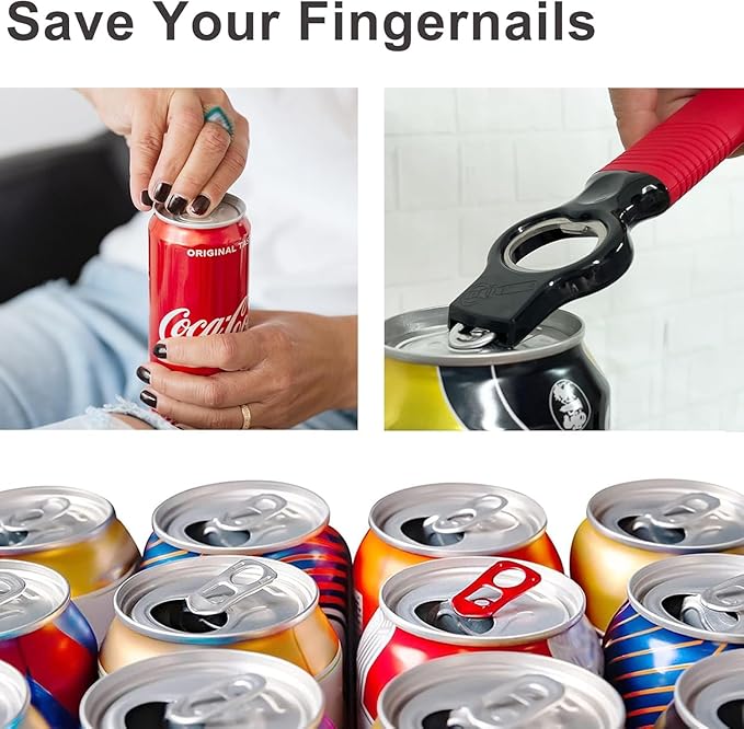 2-Pack Soda Can Opener and Beer Bottle Opener Bartender with Good Grip Silicone Handle, Pop Top Can Tab Opener for Long Nails, Bottle Opener for Arthritic Hand and Seniors, Chilli Red