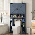 Over The Toilet Storage Cabinet, Farmhouse Toilet Cabinet Rack with Barn Doors, Space Saving Bathroom Organizer with Shelves, Toilet Paper Holder and Towel Rack for Bathroom,Restroom,Laundry,Blue
