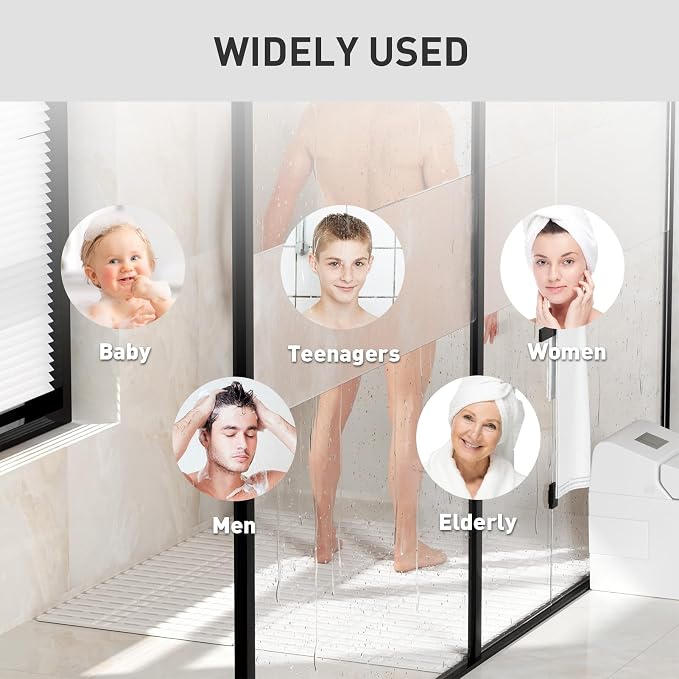 XIYUNTE Shower Mat Non Slip Bath Mat for Tub Non Slip Bathtub Mat - 36 x 16 inches Bath Tub Mat Anti Slip Shower Mats for Inside Shower with Powerful Suction Cups and Drain Holes, Cream White