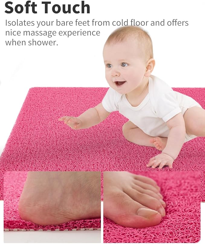 Non Slip Shower Mat, Comfortable Bath mat for Textured Surface,Quick Drying Easy Cleaning Shower Floor Mat for Wet Area,Without Suction Cups Pink 24 x 24
