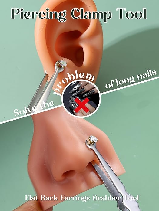 GEMQUEEN Piercing Taper Ball Grabber Tool for Changing Jewelry - 14G 16G 18G 20G Stainless Steel Flat Back Earrings Applicator Tool Threadless Insertion Pin Thread Body Piercing Kit for Ear Nose Lip