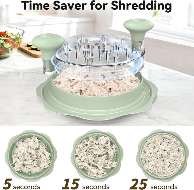 Ukeetap 10" Pro Chicken Shredder Tool Twist Large for Kitchen, BPA-Free Food-Safe Meat Grinder, Visible Chicken Breast Meat Shredder with Strong Anti-Slip Bottom & Ergonomic Handle, Green