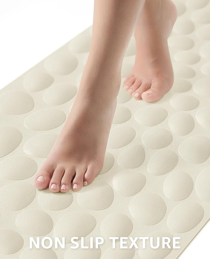 Bligli Non Slip Bathtub Mat, 16x31.5 Inch Standard Non-Slip Bathmats with Strong Suction Cups, Soft Rubber Anti-Slip Bathroom Floor Mat, Machine Washable, Comfort on Feet, 100% BPA Free (Beige)