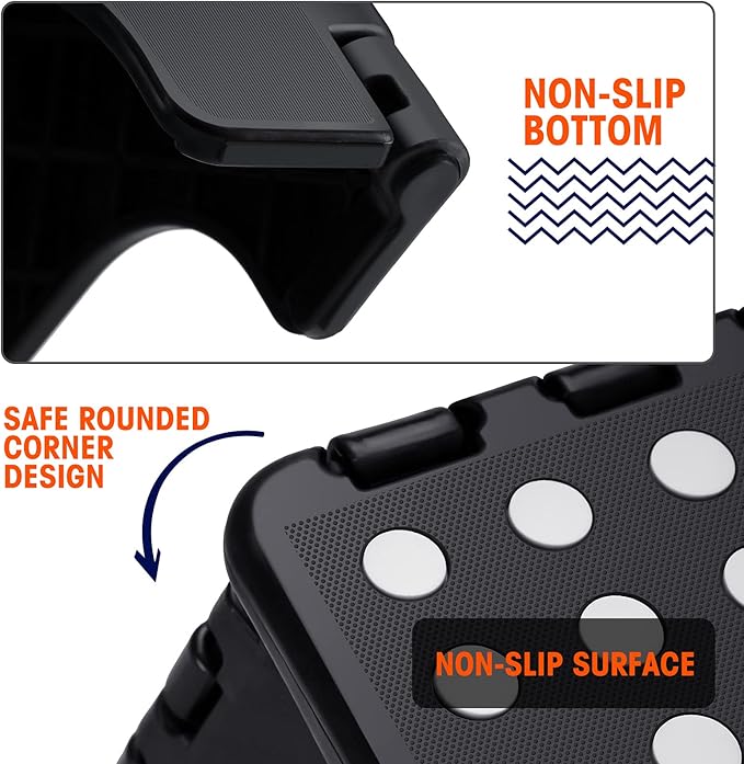 Korpai Folding Step Stool 13 inch,Stepping Stool for Adults and Kids Holds Up to 300 lbs,Non-Slip Kitchen Step Stool with Handle,Plastic Collapsible Stool for Bathroom,Kitchen ect,Black,1PC