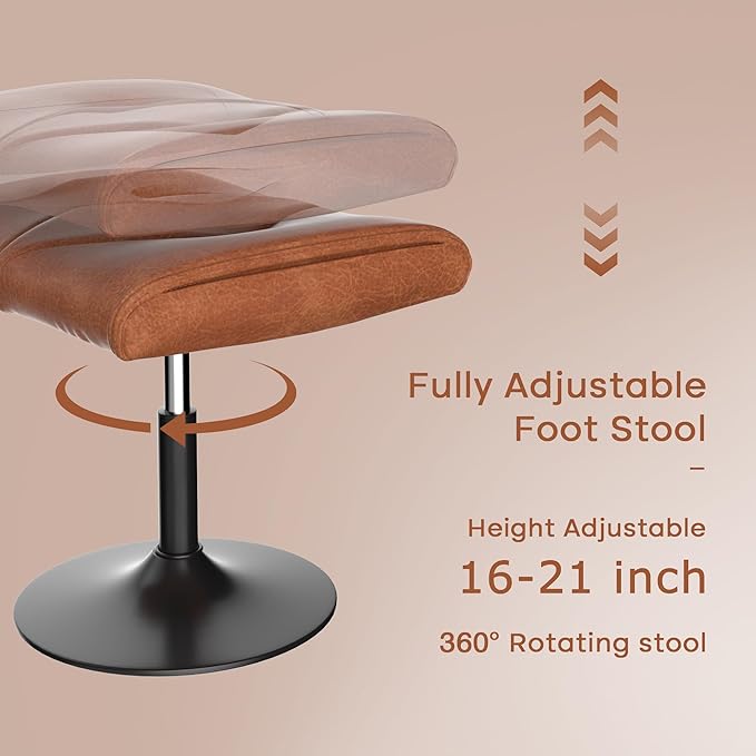 VECELO Foot Rest Under Desk Ottoman, PU Height Adjustable Footrest with Comfort Padding, Leg Rest for Desk for Relieving Leg Pain, Stiffness, and etc, Brown