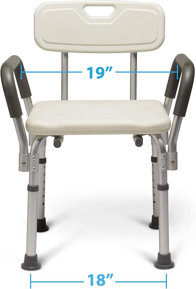 Medline Shower Chair for Elderly, Adults &Disabled, Aluminum-Heavy Duty Shower Seat with Padded Arms &Back for Inside Shower,Adjustable Height Bath Stool for Bathtub, 350 lb,Slip Resistant (Pack of 2)