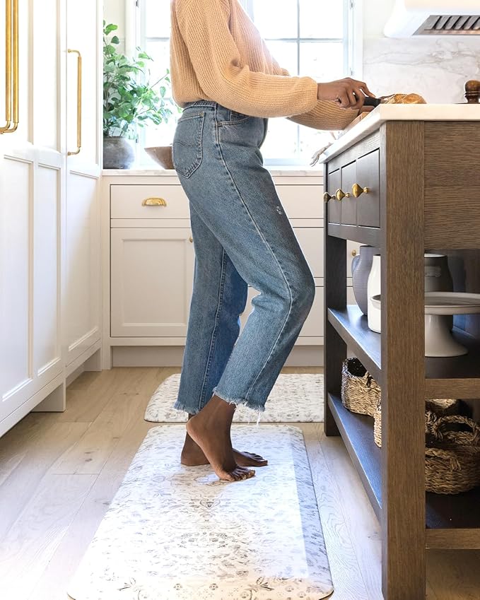 House of Noa Nama Standing Mat – Anti-Fatigue Kitchen Mats for Floor, Cushioned & Non-Slip Kitchen Comfort Mat for Standing, Thick Foam Anti-Fatigue Mat for Kitchen & Workspaces, Emile Latte 22" x 54"