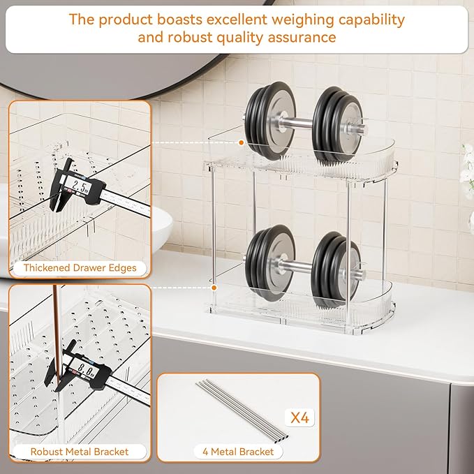 Yieach 3 Pack 13.8″ Deep 2 Tier Under Sink Storage Organizer,Large Pull Out Bathroom Organizers and Storage,Slide Out Acrylic Undersink Storage Shelf,Kitchen Under Sink Organizer for Cleaning Products