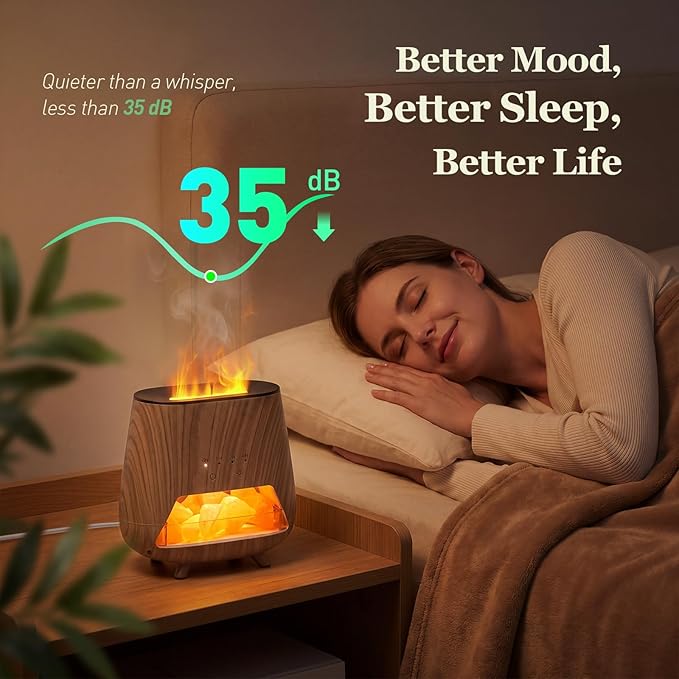 Essential Oil Diffuser for Home, 𝟒-𝐢𝐧-𝟏 Aromatherapy Diffuser & 𝐇𝐢𝐦𝐚𝐥𝐚𝐲𝐚𝐧 𝐒𝐚𝐥𝐭 Lamp, 200ml Cool Mist Humidifier, 𝟗-𝐂𝐨𝐥𝐨𝐫 𝐋𝐄𝐃, Auto Off, Bedroom Office Yoga