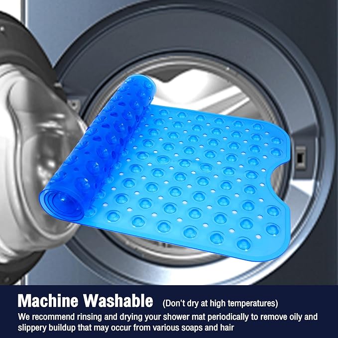 Extra Long Bathtub Mat Non Slip, Clear Blue Soft Bath Mat for Tub 40 x 16 Inch Full Size, Bath Tub Shower Mats for Bathroom Floor, Big Suction Cups and Drain Holes, Easy Washable, BPA Free