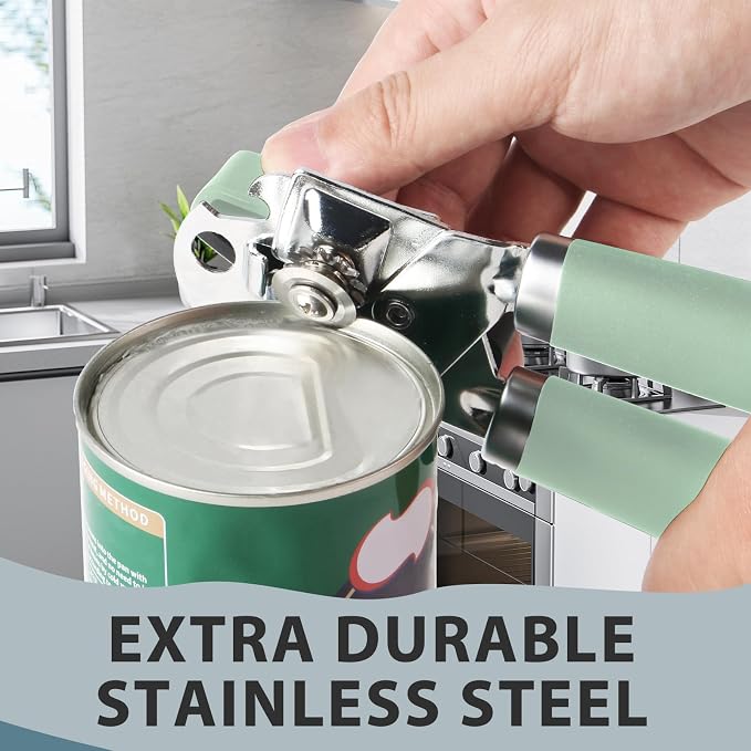 Safring Can Opener Manual, Heavy Duty Handheld Strong Can Opener with Soft Touch Handle, Sharp Blade Smooth Edge, Can Openers with Multifunctional Bottle Opener, Mint