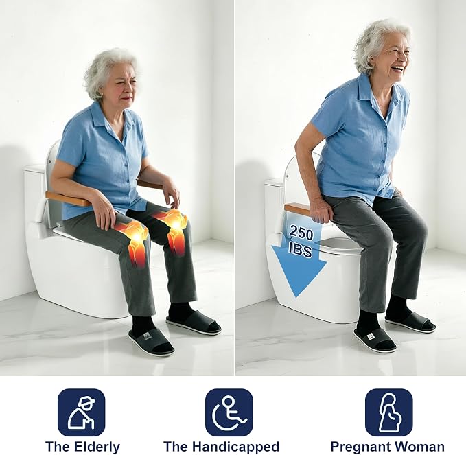 Toilet Safety Rails for Seniors with Space Saving Flip-Up Armrests, Toilet Support Rails for Seniors and Disabled, Pregnant Women, Grab Bars Toilet Safety Frame for Bathroom, Brown
