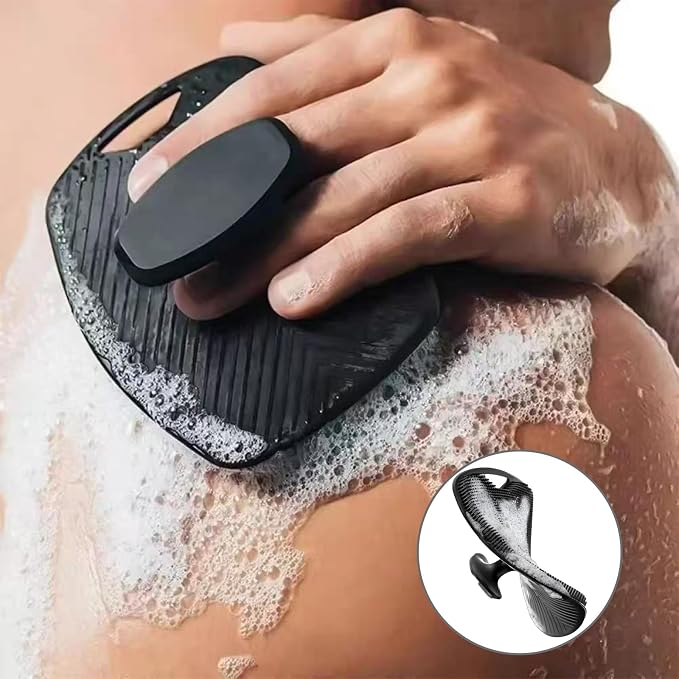 Silicone Back Scrubber(3-Stage Length 14.6"-21.3"-27.6")& Silicone Body Scrubber(Dual-Side) & Hair Scalp Massager & Face Brush Set (4PCS), with 2 Free Hooks (Extendable Back Brush Set)