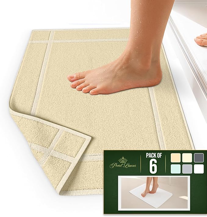 Pearl Linens Pack of 6 100% Cotton Bath Mat 20x30 inches, Soft & Absorbent Quick Dry Bathroom Mat Set, Not Bathroom Rugs, After Shower Mat, Bath Tub Mat, 687 GSM, Machine Washable, Beige