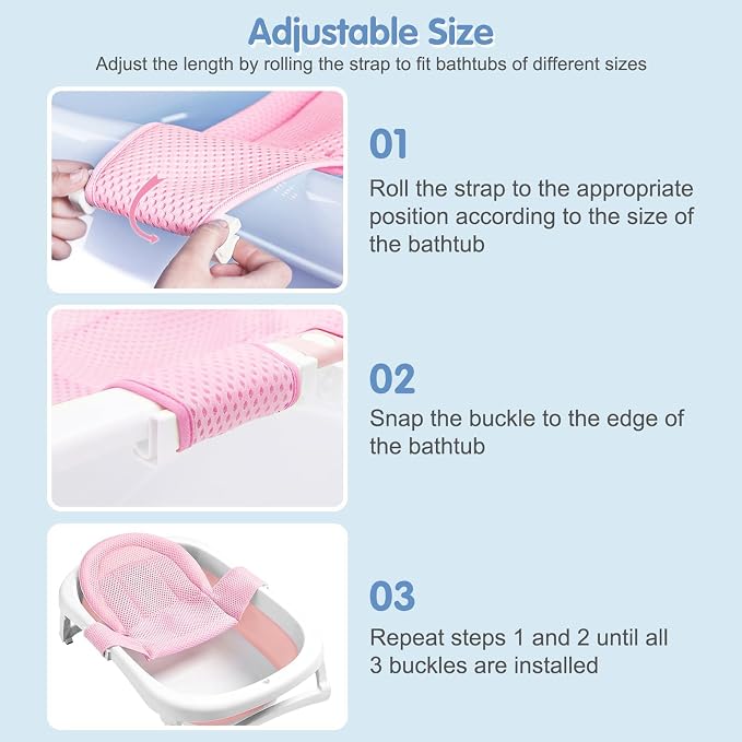 Colorlife Baby Bath Seat Support Net Infant Bathing Seat Support Mat, Adjustable Comfortable Non-Slip Three-Pointed Baby Shower Net Bathtub Sit Up Net for Newborn 0-12 Months-Pink(No Bathtub)