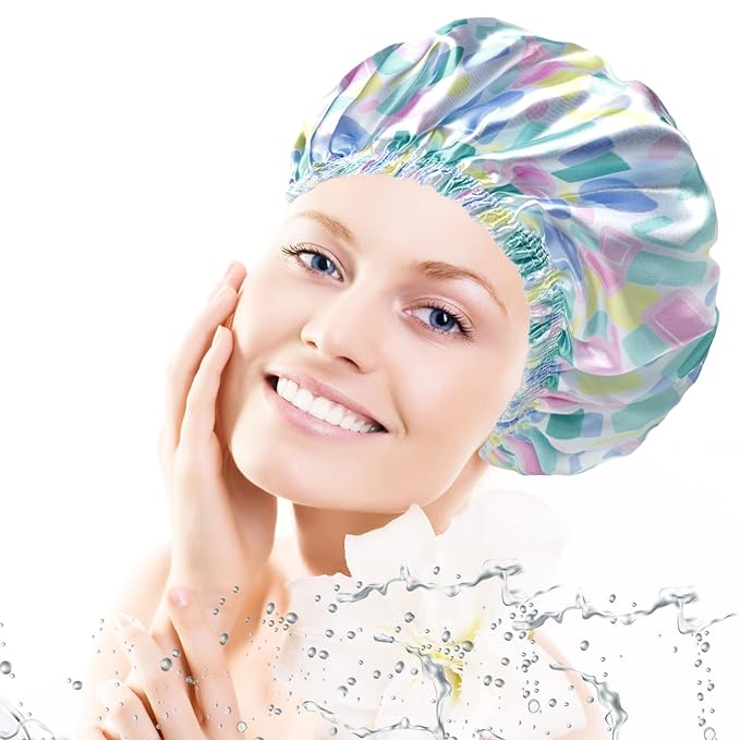 Shower Caps for Women, 4 PCS Elastic and Reusable Bath Caps, Double Layers Shower Cap Reusable Waterproof, Bathing Shower Caps, Environmental Bath Hair Protection Cap - Bow