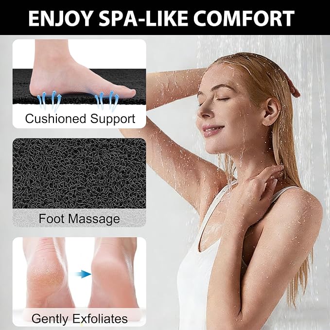 Extra Large Square Shower Mat for Inside Shower, 24 x 24 Inch Shower Floor Mat with Center Drain Hole, Designed for Walk-in Showers, Non-Slip Loofah Mat with Wide Coverage for Stable Standing
