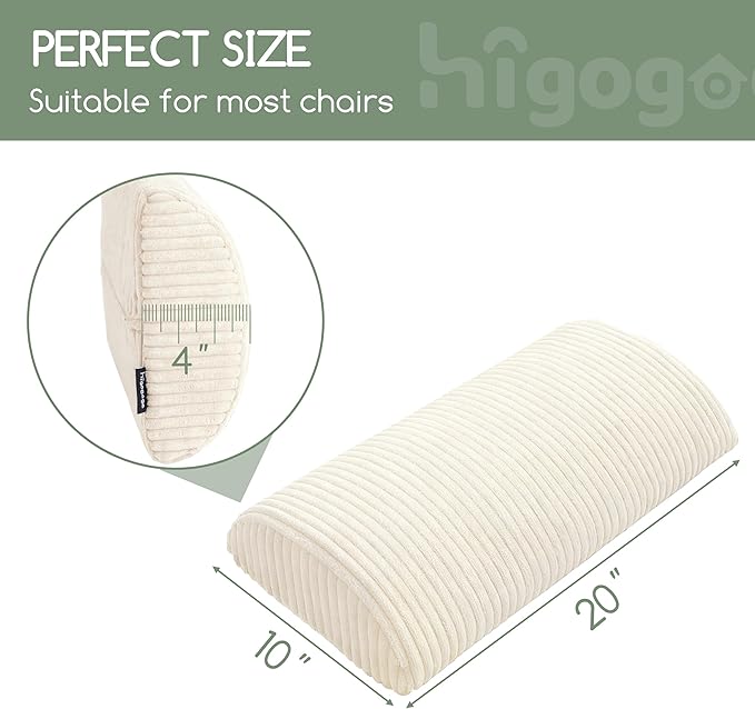 HIGOGOGO Lumbar Support Pillow for Recliner Chair/Accent Chair/Couch, Memory Foam Back Support Cushion for Elderly, Recliner Cushions for Back Rest, Pain Relief, Reading, Washable Cover, Beige