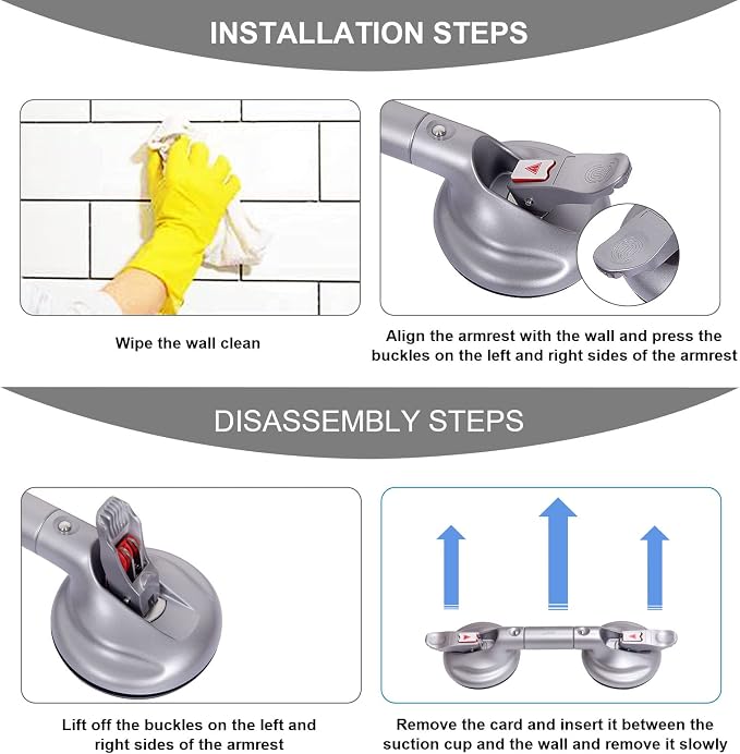 15inch Suction Shower Grab Bar, Portable Shower Handle Bar Suction Grip Bar Bathtub Handle with Strong Suction Cup Fitting and Rapid Release for Bathroom(Max Capacity :300lb