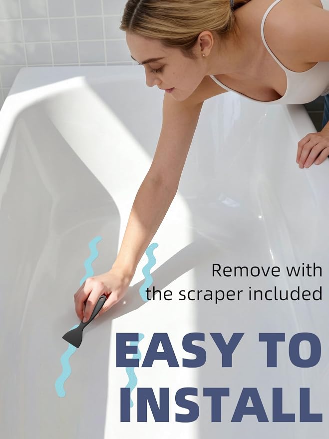 Secopad Patented Anti Slip Shower Stickers, 24PCS Adhesive Decals Safety Strips with Scraper for Bath Tub, Shower Floor, Stairs, Blue, 0.8"*8"