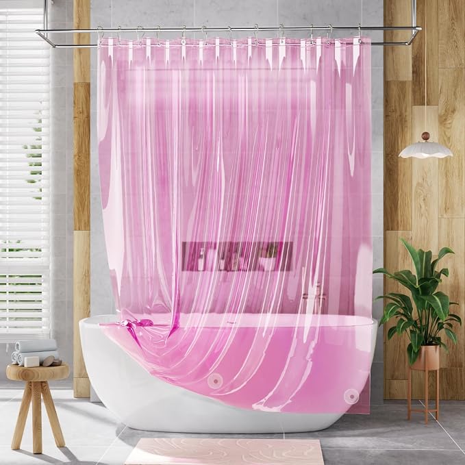 AmazerBath Extra Long Shower Curtain Liner, Clear Pink Shower Liner 84 Inches Long, 72x84 Plastic Shower Curtain Liners, Cute Tall Shower Liner, PEVA Bathroom Shower Curtain Liners & 3 Magnets
