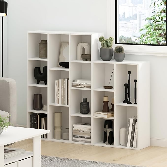 Furinno LUDER Book Shelf, 11-Cube Bookshelf, Reversible Bookcase, 9.4 x 29.1 x 41.7, Easy Assembly, for Living Room, Bedroom, Home Office, White