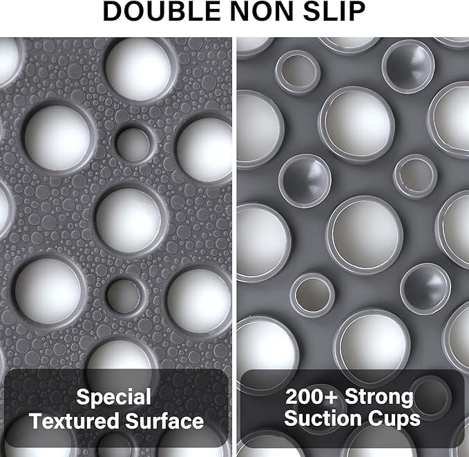Non Slip Shower Mat: 36 X 24 Inch Large Shower Mats for Inside Shower - Soft TPE Anti Slip Long Shower Floor Mat with Large Drain Holes and Suction Cups