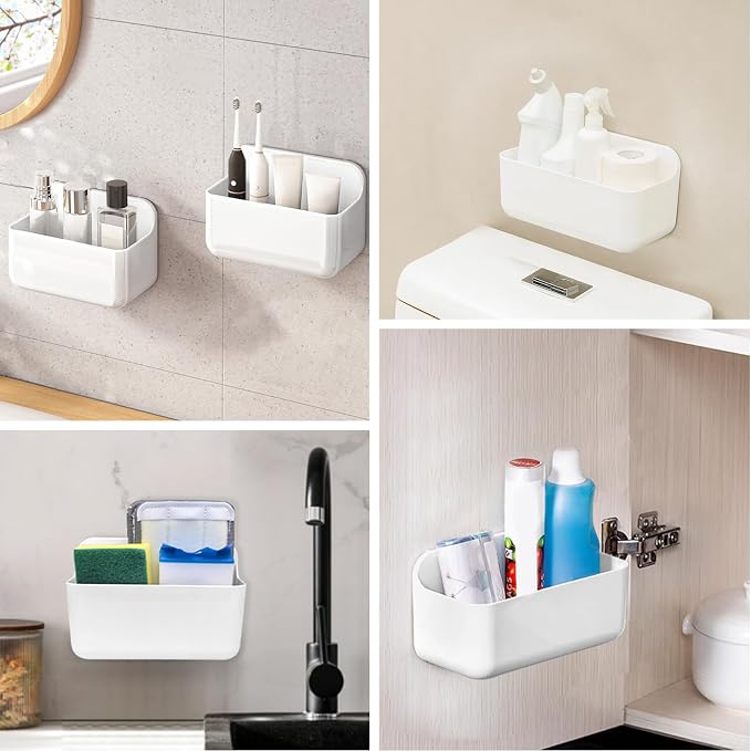 CGBE 2 Packs Cabinet Door Organizer, Acrylic Adhesive Shelf Wall Mounted Storage, Self Adhesive Shower Shelves Without Drilling, Automatic Draining Clear Shower Organizer for Bathroom