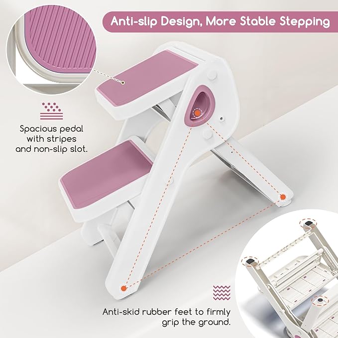 MoreFeel Foldable Toddler Step Stool for Bathroom Sink - 2-Step Kids Stool for Potty Training, Kitchen Counter & Bedroom, Sturdy Non-Slip Child Safety Stool Helper