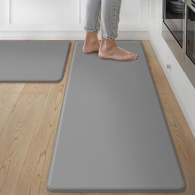 GENIMO Kitchen Mats for Floor 2PCs, Washable Anti Fatigue Mat for Cushioned, 17.3"x47"+17.3"x30", Waterproof Kitchen Rugs, Non Slip Comfort Standing Mat Rug for Home, Sink, Laundry, Slate Gray