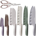 Astercook Knife Set, 13 Pieces Kitchen Knives Set with Healthy Anti-Rust Coating, Dishwasher Safe, Stainless Steel Chef Knife Sets with 6 Blade Guards, Fathers Day Gift for Men Morandi