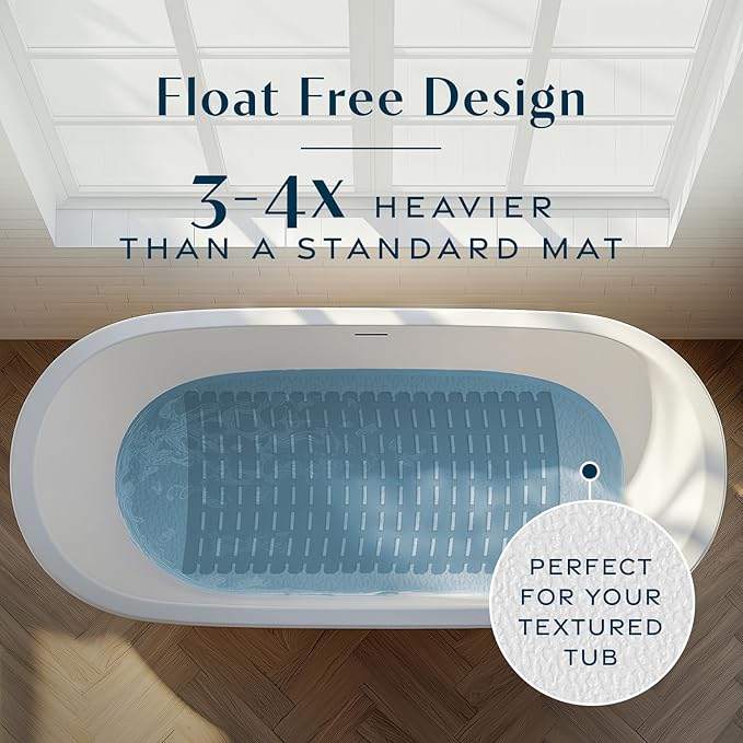 SlipX Solutions Weighted Non Slip Bath Mat for Textured Tub & Shower Surfaces, Patent Pending, Anti Slip Bathtub Safety Without Suction Cups, Doesn’t Float, Works on Tile & Stone 31” x 15”, Gray