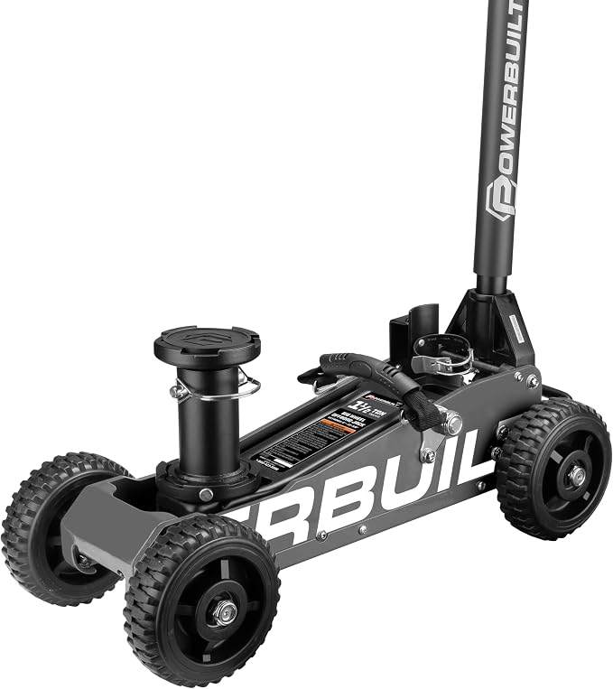 Powerbuilt 1.5 Ton Big Wheel Off Road Jack, Vehicle Lift for Trucks, SUVs, ATVs Offroad Vehicles, Oversized Wheels for Rugged Terrain, 3000 LB Capacity, Grey 620627ECE