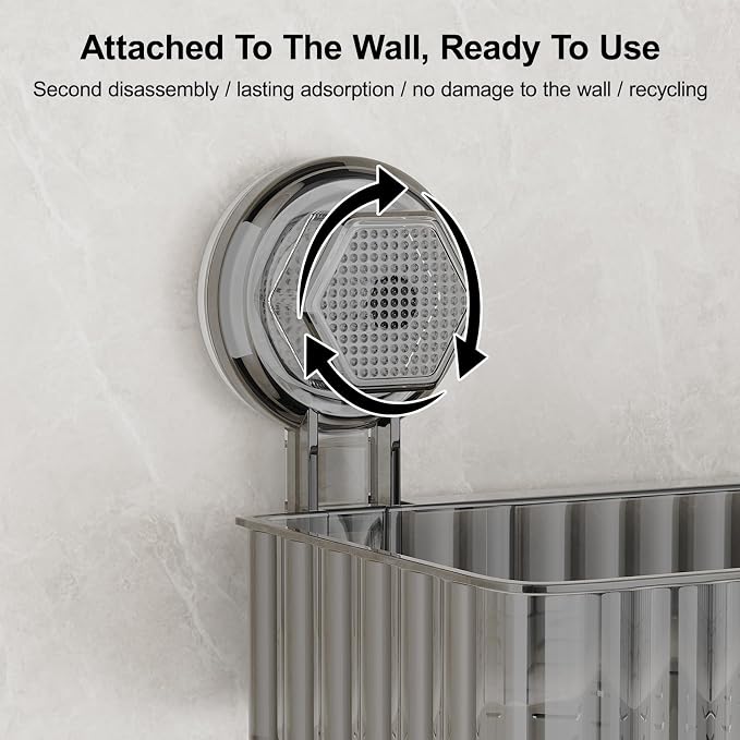 Shower Caddy Suction Cup Bathroom Shower Organizer for Bathroom Storage Home Decor & Kitchen No Drilling Large Capacity Removable and Reusable Shower Shelves for Inside. (black, square)