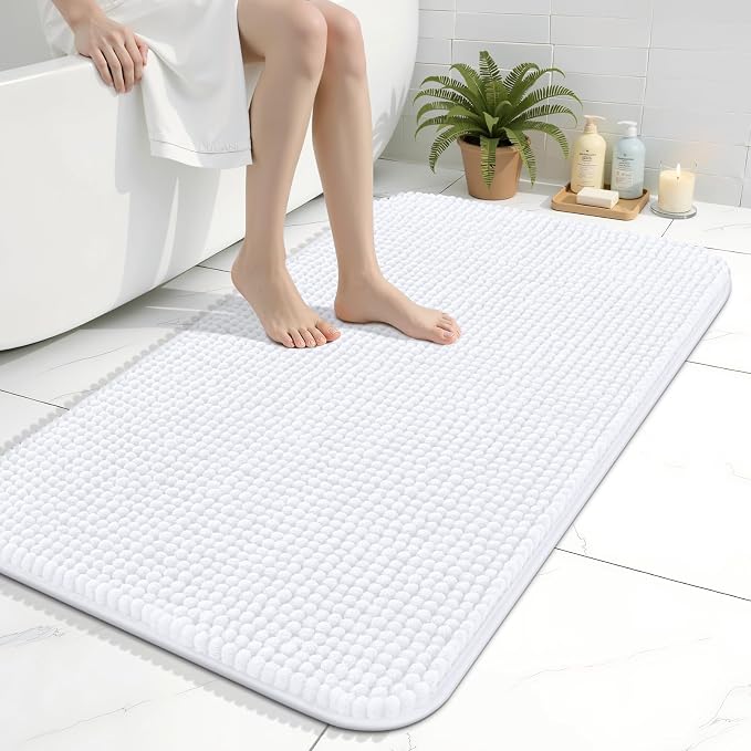 Arotive Bathroom Rugs 36" x 24", Ultra Soft Absorbent Chenille Bath Rugs, Non-Slip Rubber Backing, Machine Washable Bath Mats for Bathroom Floor, Tub and Shower, Home Decor Accessories, White